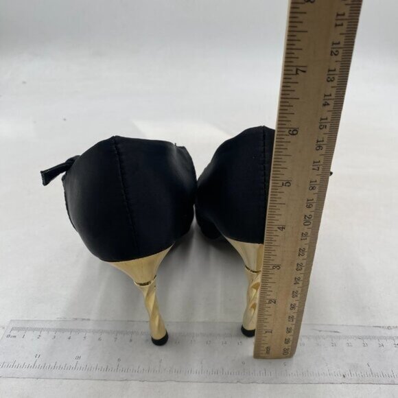 FSJ Women's High Heel Stiletto Buckle Ankle Strap Sandals Pointed Toe Black Gold - Picture 4 of 7